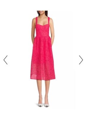 French Connection Red Eyelet Midi Dress with Straps